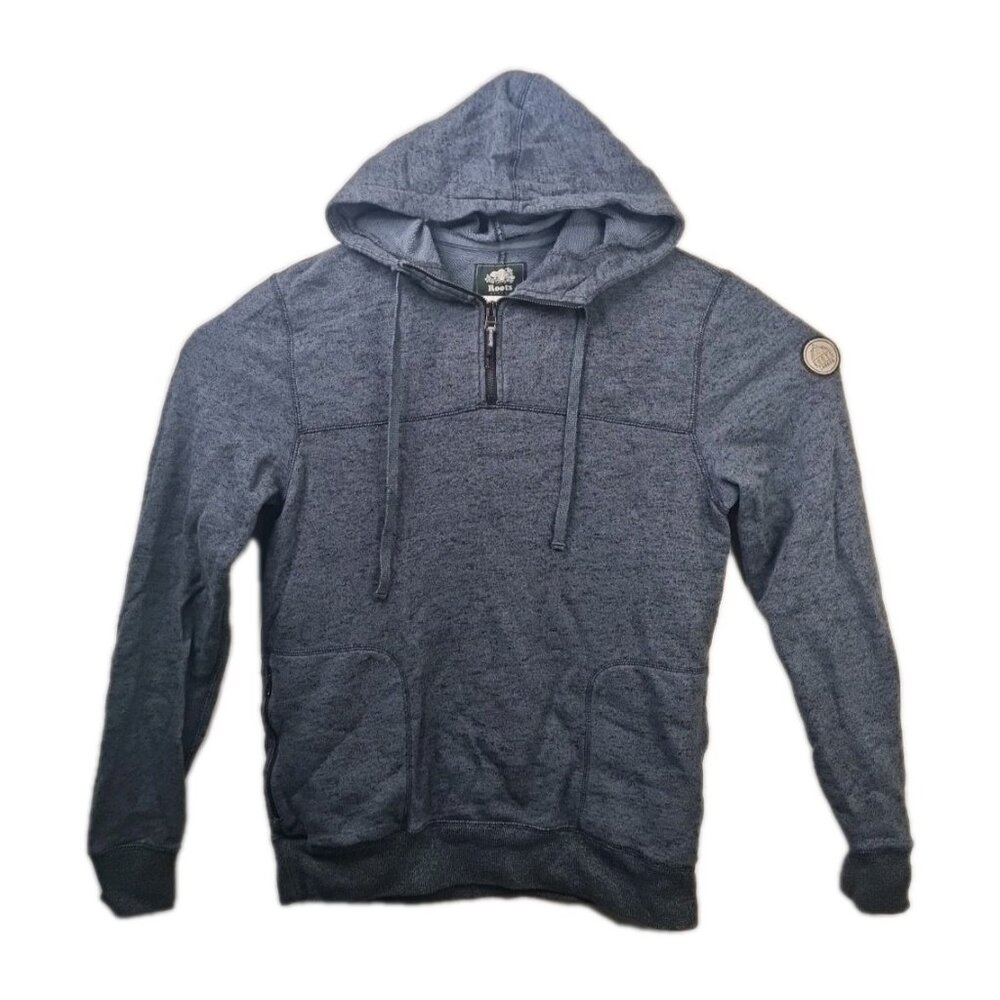 Roots Canada Quarter Zip Blue Pullover Hooded Men's Long Sleeve Size S